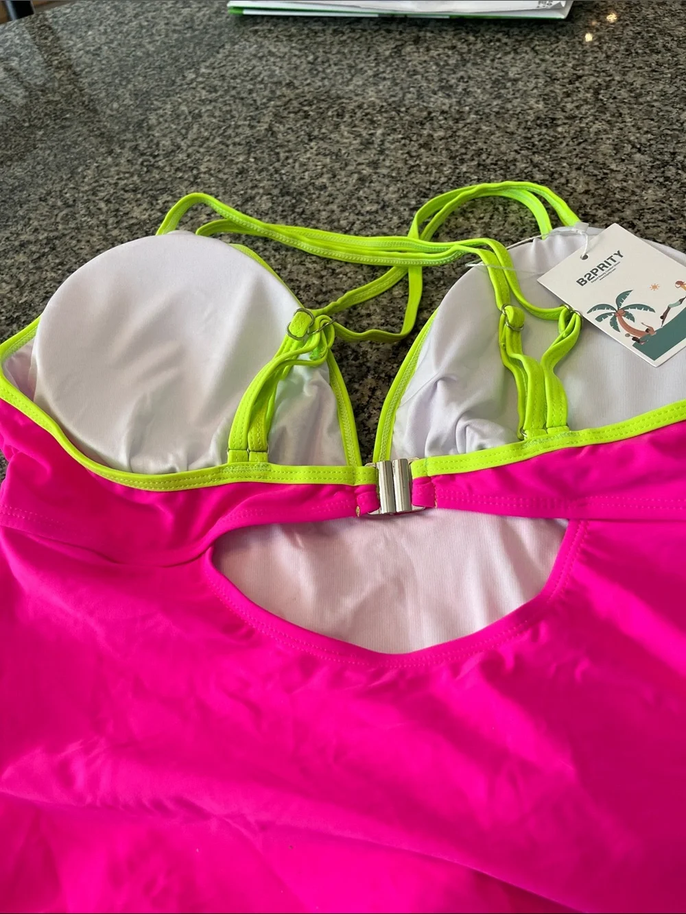 B2PRITY Hot Pink One-Piece Swimsuit with Neon Lime Trim